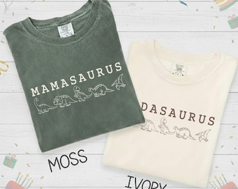 MamaSaurus DadaSaurus Tees, Dinosaur Birthday Shirt Mommy and Me Shirts Dinosaur Custom Three Rex Tee 3 Rex Birthday Girl Boy Birthday Shirt
