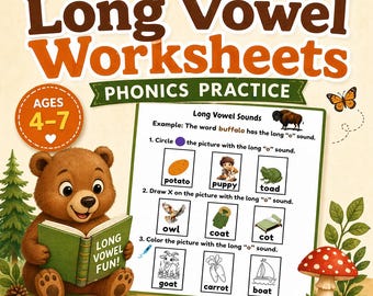 Long Vowel Sounds Activity Booklet | Cozy Phonics Worksheets | Kindergarten Reading Printable