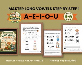 Kindergarten Phonics Long A Practice Workbook | Ages 4–6 Printable PDF