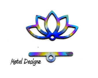 Laser Cut Titanium Lotus Toggle with Medium Bar - Rainbow Color - Sold Individually.