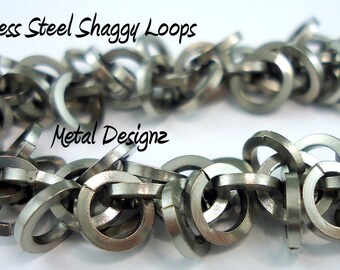 Square Shaggy Loops Chainmail Bracelet Kit - Easier to bend Stainless Steel - Shiny and Beautiful!  Makes 8 inches of chain.