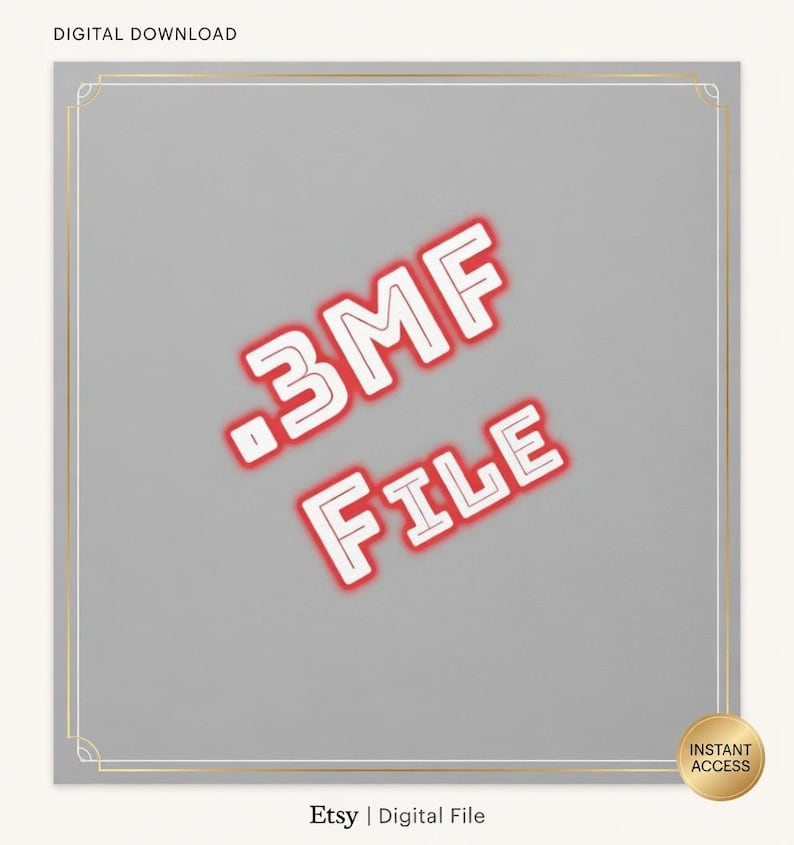Puede incluir: Gr&aacute;fico de descarga digital sobre fondo gris. El texto ".BMF FILE" es blanco con contorno rojo. La imagen tiene un borde dorado y una insignia dorada de "Acceso instant&aacute;neo".
