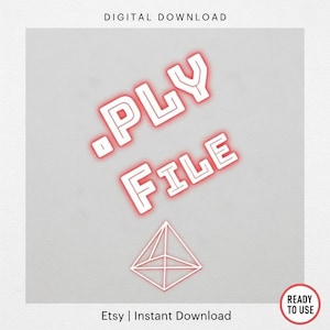 Puede incluir: Gr&aacute;fico de descarga digital con el texto ".PLY FILE" en blanco con un contorno de ne&oacute;n rojo. Debajo del texto hay una forma de pir&aacute;mide geom&eacute;trica, tambi&eacute;n con un contorno rojo. Las palabras "DESCARGA DIGITAL" y "LISTO PARA USAR" tambi&eacute;n son visibles.