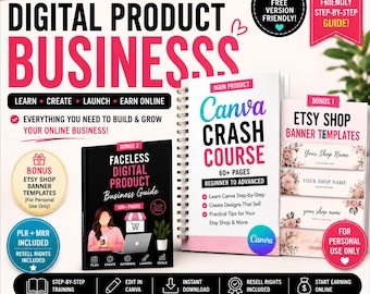 Canva Crash Course Bundle | Digital Product Business Guide | Canva course w videos to download | Passive Income | PLR MMR