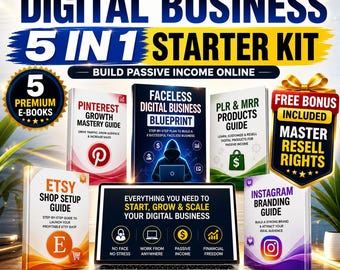 Digital Product Business Bundle,PLR MRR Products to Sell, Faceless Business Guide, Etsy Seller Guide, Canva Templates, Digital & physical