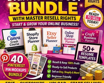 Digital Planner Bundle MRR PLR | Etsy Seller Business Planner, Canva Templates, Shopify Planner, Passive Income & Digital Product Resell Kit