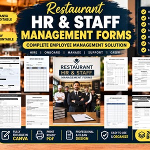 Restaurant HR & Staff management forms bundle, New Hire Forms,Onboarding, Uniform form,Training,interview,Grooming, Leave,Handover,Timesheet