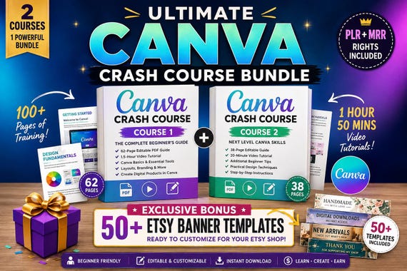 Digital products created for Canva, Canva course w videos to download, Canva course with video,how to use Canva,Canva crash Course, PLR MMR