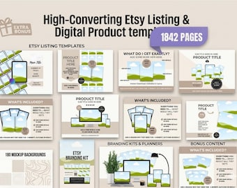 Canva Etsy Mockup Bundle, Editable Listing Images, Digital Product Templates, Etsy Shop Branding Kit bussines