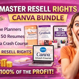 Master Resell Rights Digital Product Bundle with Canva Course – Start Your Etsy Business Today – Passive Income Templates