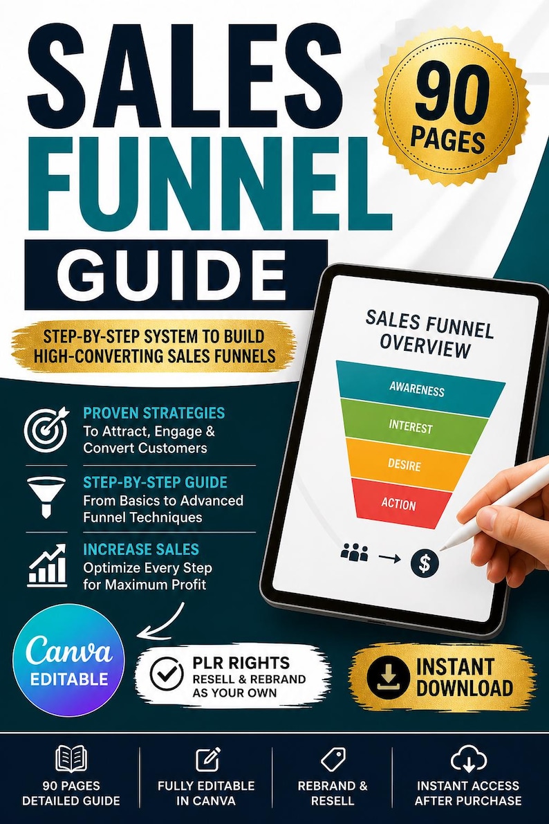 Sales Funnel Guide Canva Template Bundle Plr,funnel Building System Course,digital Marketing ...
