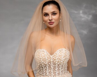 Light Bouffant Veil with Blusher, Short Boho Bridal Tulle Headpiece, Vintage Inspired Wedding Face Veil, Romantic Accessory for Bride