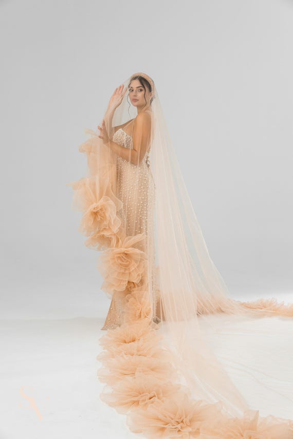 Luxury Lace Bridal Veil, Floral Mantilla Veil, Cathedral  display picture 1