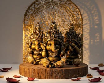 Baby Ganesha Idol Set – See No Evil Resin Figurines, Home Decor Gift