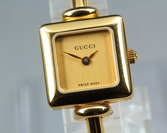 Vintage Gucci 1900L (Near  MINT w/Box) Gold Dial Gold Square Quartz Women's Bracelet Watch #1733