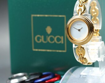 Vintage GUCCI 11/12.2 (Near MINT w/Box) Change Bezel 6 Color Women's Quartz Watch JAPAN #1734