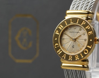 Vintage PHILIPPE CHARRIOL 7007901 (Exc+5) gold dial Quartz 24mm Womens Watch #1592