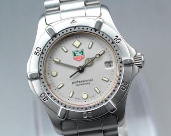 Vintage TAG Heuer 2000 Professional 962.213R (Exc+5) Silver 34mm Date Men's Quartz Watch #1742