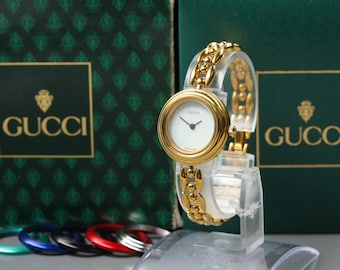 Vintage Gucci 11/12.2 (Exc+5) Change Bezel 6 Colors Gold bracelet Quartz Women's