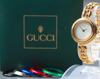 Vintage Gucci Change Bezel 11/12.2 (Exc+5 w/Box) 6 Colors Gold bracelet Quartz Women's