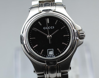 New Battery GUCCI 9040L (Near Mint) Black Dial Quartz Woman's watch From JAPAN  #1501