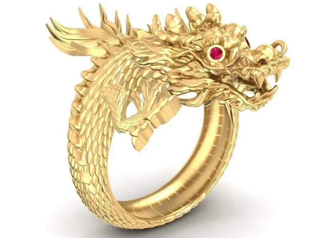 14k Gold Dragon Ring: Serpent Mythology Jewelry - Etsy