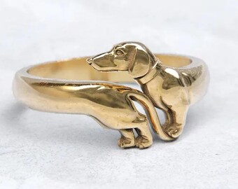 Dachshund Ring For Women - 925 Sterling Silver Adjustable Wiener Dog Puppy Jewelry
