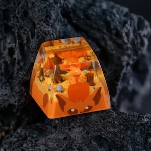 Vulpix Autumn Forest Resin Keycap, Handmade Pokemon Diorama Keycap, Custom Mechanical Keyboard Gift, Unique Artisan Keycap