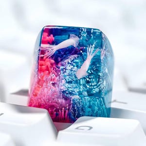 Handmade Dual Squids Ocean Resin Keycap, Custom Mechanical Keyboard Artisan Keycap, Unique Gaming PC Desk Accessory, Deep Sea Theme
