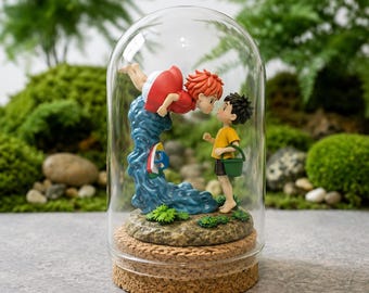 Po.nyo And So.suke Stu.dio Ghi.bli Diorama Cloche, Handcrafted Anime Figure, Miyazaki Inspired Home Decor, Unique Gift For Anime Fans
