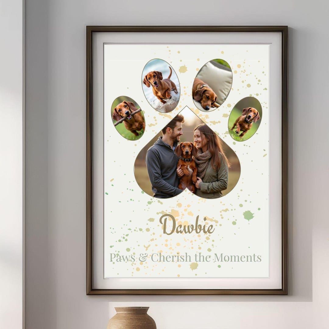 Personalized Paw Print Pet Photo Collage | Modern Organic Wall Art - Etsy
