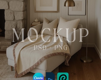 Mockup di coperta tessuta, mockup di coperta tessuta personalizzata, mockup di coperta tessuta stampabile su richiesta, oggetti avanzati di Photoshop PSD, trascinamento della selezione di Canva
