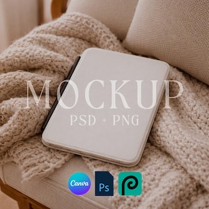 Maqueta de funda para Kindle, maqueta de Kindle Paperwhite de 7", objeto inteligente PSD, paquete de maquetas, funda protectora para Kindle, maqueta de funda para lector electrónico, marco Canva