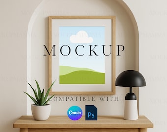 Maqueta de marco para arte de pared, maqueta de póster, maqueta de marco vertical, descarga digital, maquetas para imágenes de anuncios, plantillas PSD y Canva.