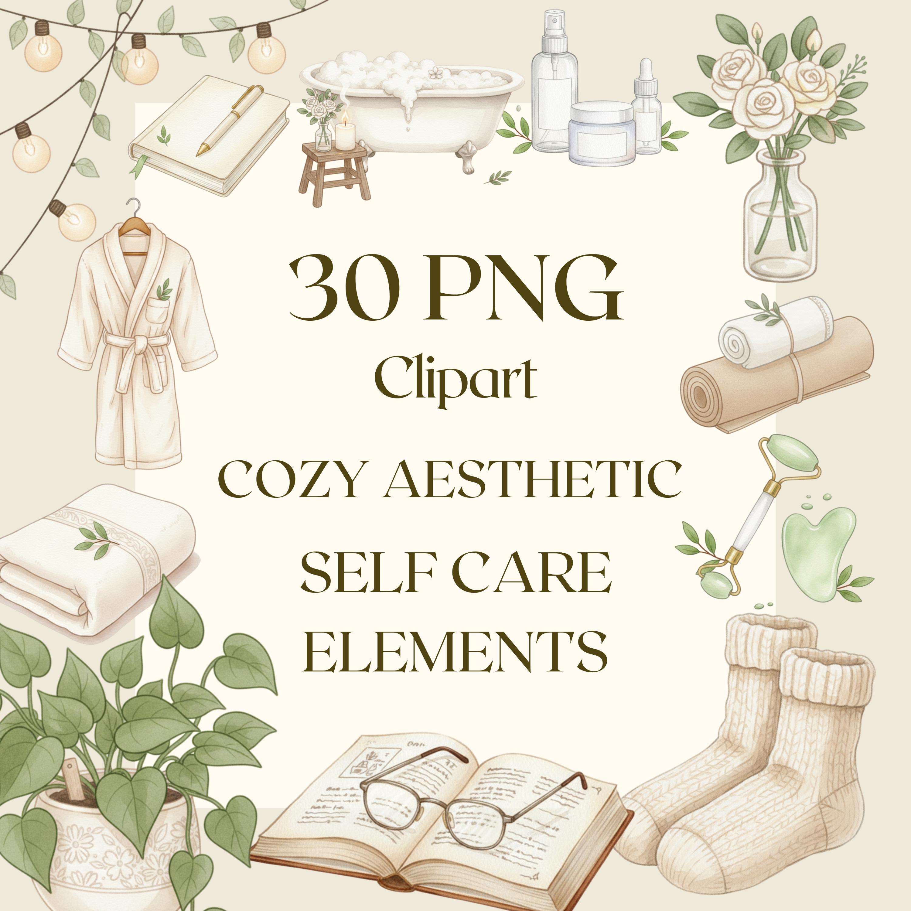 Cozy Self Care PNG Clipart Bundle | Spa Aesthetic Elements | Relaxation ...