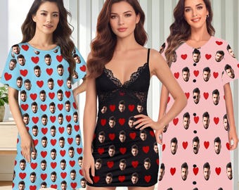 Personalized Women's Nightgown, Custom Face Pajama Dress, Personalized Photo Sleepwear, Memorial Gift