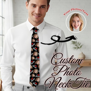 Personalized Father's Day Necktie, Custom Face Photo Tie, Pet Memorial Gift for Dad