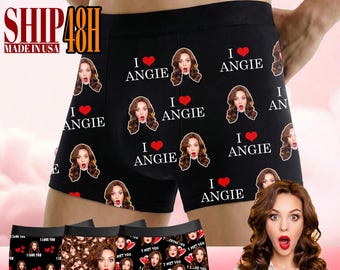Custom Valentine Boxer Briefs Personalized Men’s Underwear with Photo & Hearts