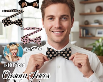 Personalized Photo Bow Tie, Custom Couple Face Gift for Wedding, Groomsmen, Father’s Day or Birthday