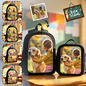 Personalized Photo Backpack, Custom Photo School Bag with Lunch Bag, Travel Bookbag, Back to School Gift