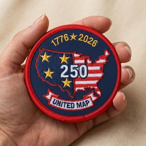 1776–2026 USA 250th Anniversary Embroidered Patch, United Map Patriotic Iron On Patch