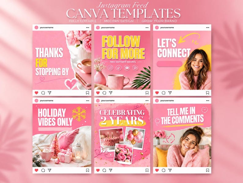 Pink Instagram Template Bundle: 118 Editable Canva Templates — Stories ...