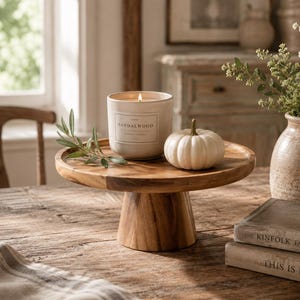 Taartvorm met houten sokkel | Japandi displaystandaard voor woondecoratie | Kaarshouder middelpunt | Rustieke serveerschaal housewarmingcadeau