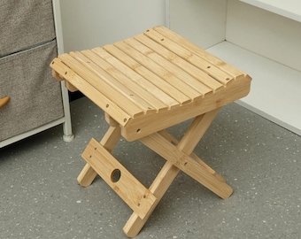 Bamboo Folding Stool | Portable Shower Stool for Bathroom, Outdoor & Camping | Non-Slip Wooden Foot Stool | Eco-Friendly Foldable Seat
