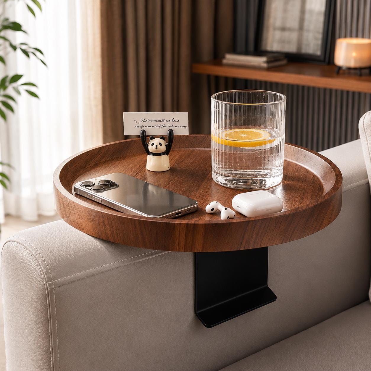 Clip on sofa tray table