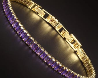 RIZILIA 2mm Rainbow Tennis Bracelet • Princess Cut CZ • 14K Gold Plated