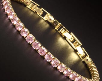 RIZILIA Rainbow Tennis Bracelet • 4mm Round CZ • 14K Gold Plated Multi-Color