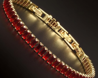 RIZILIA 3×5mm Princess Rainbow Tennis Bracelet • CZ • 14K Gold Plated