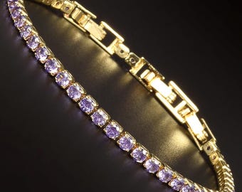 RIZILIA 3mm Rainbow Tennis Bracelet • Round CZ • 14K Gold Plated Multi-Color