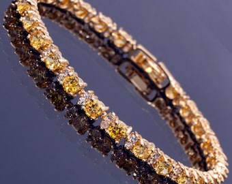 RIZILIA - Birthstone NOV-Yellow Citrine Tennis Bracelet & Round Cut CZ in Yellow/White Gold Plated, 7"